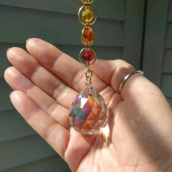 Hanging sun catcher home decor golden multicolor indoor garden diamond art - Picture 7 of 9